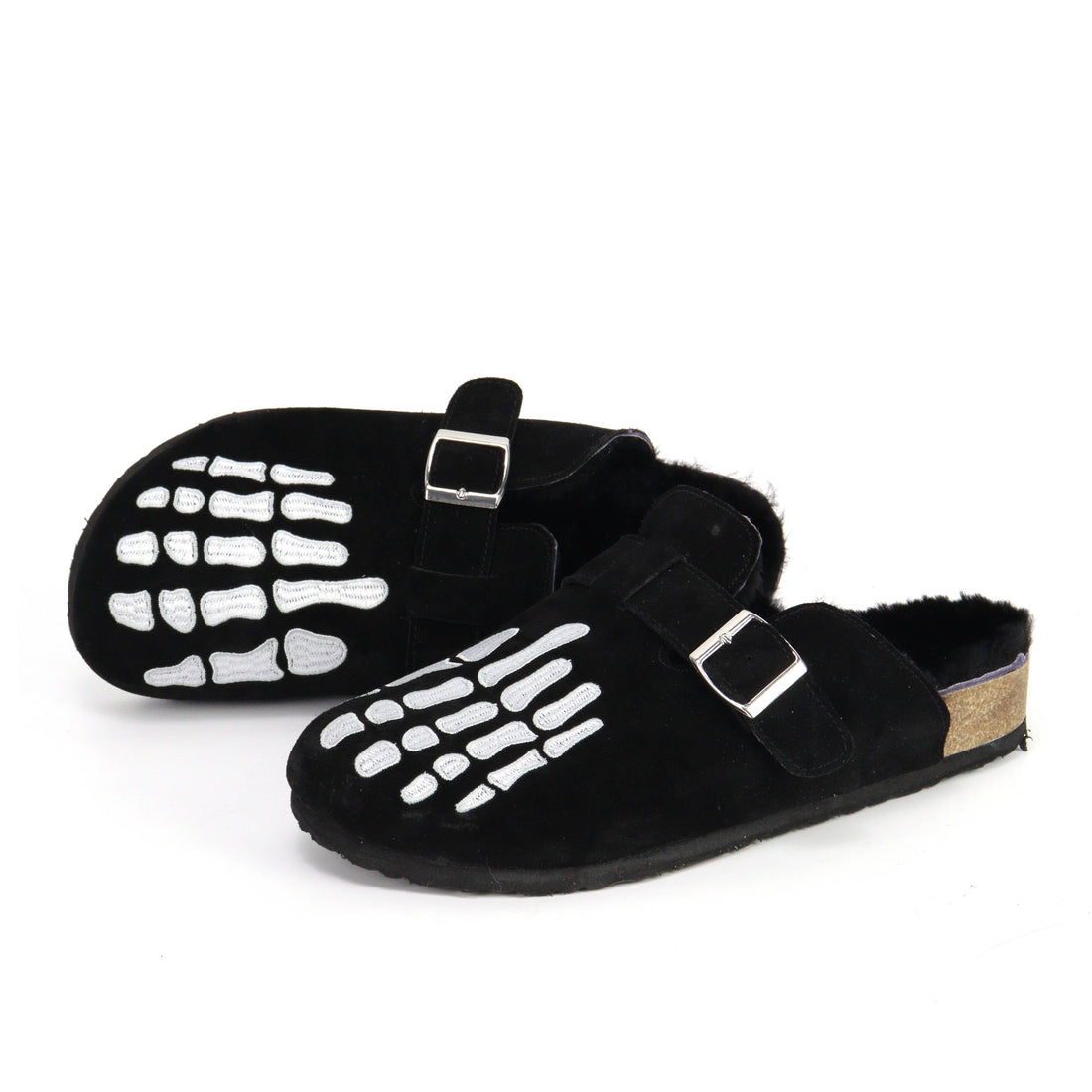 Sabots Squelettes en fourrure noire